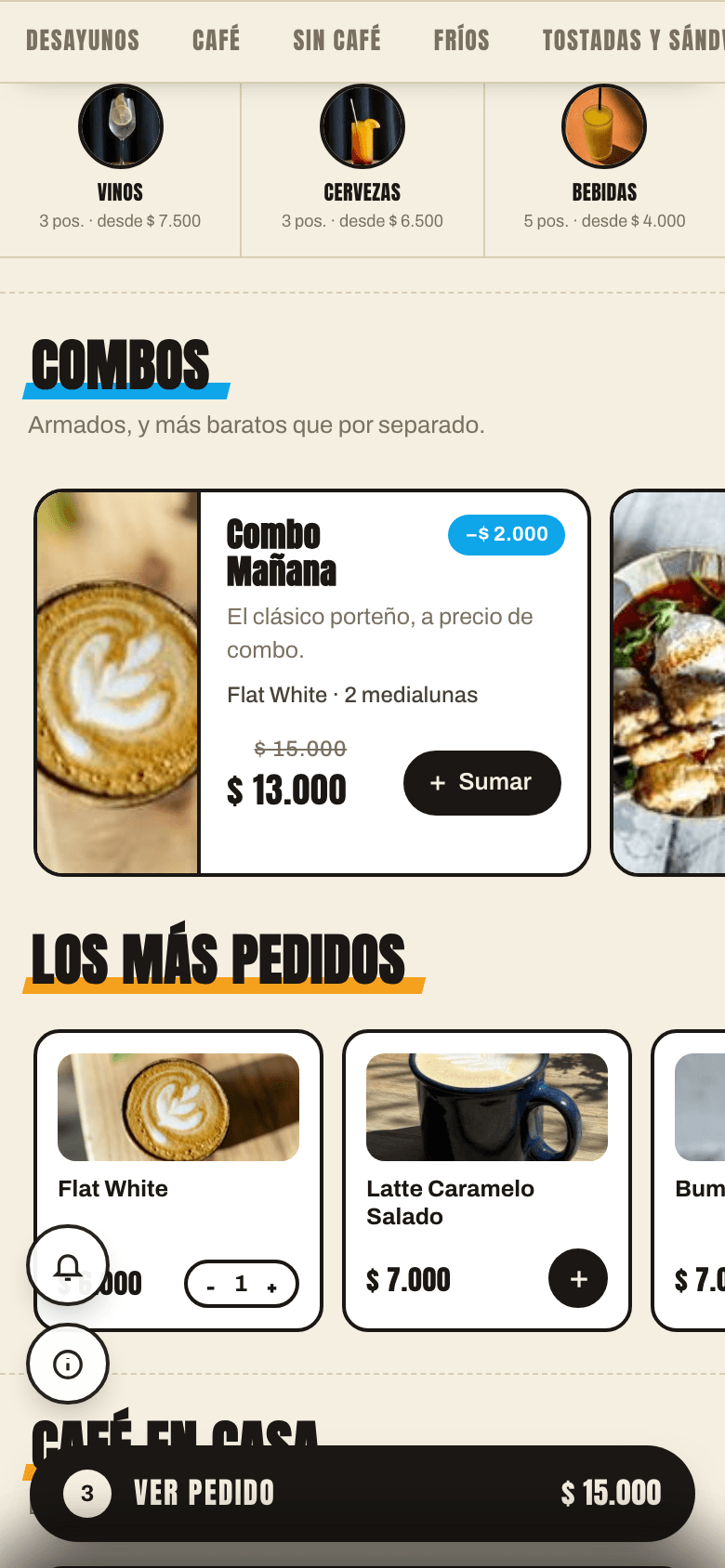 Recomendaciones y combos automáticos